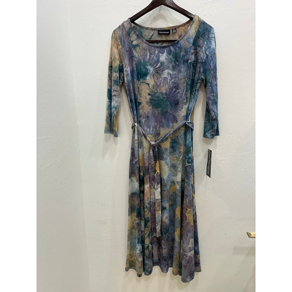 Nina Leonard Floral Burnout Midi Dress 3/4 Sleeve Blue Purple Size M NWT - Picture 10 of 11